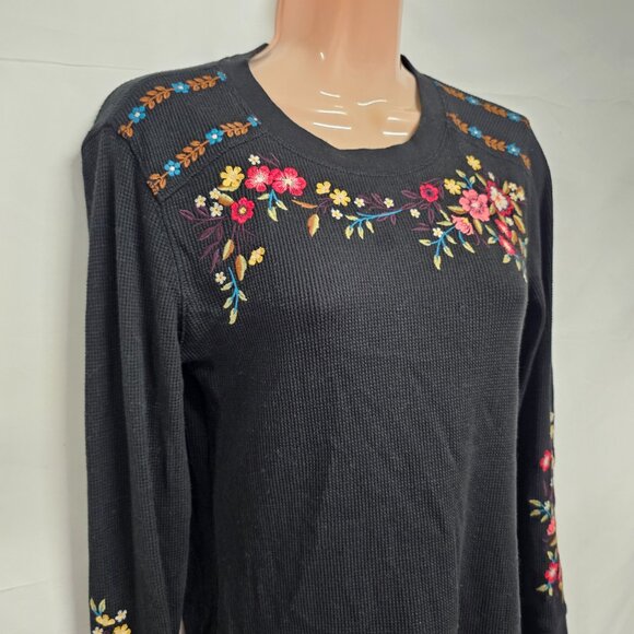 Sundance Frosty Fields Embroidered Thermal Top Shirt Women Size S Black Cotton - Picture 3 of 15